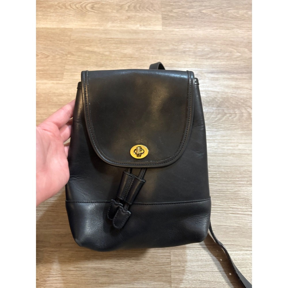 Vintage Coach Black Leather Mini Backpack Turnlock 9960 Made in USA